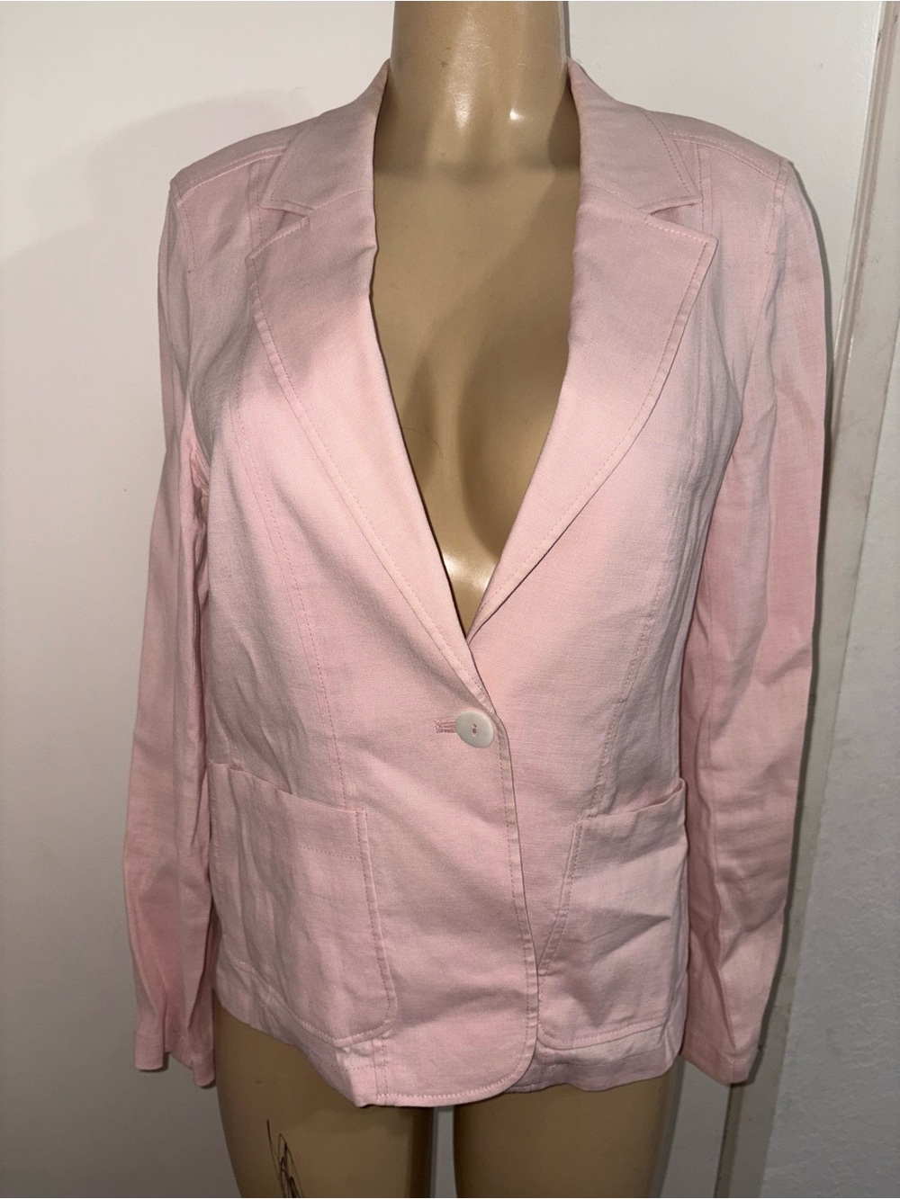 Marks And Spencer Pink Linen Stretch Blazer Size 14